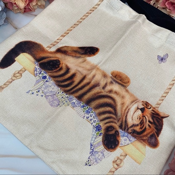 Eco-Friendly Sleeping Kitty Cat Folding Tote Bag - Picture 6 of 12